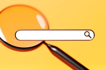 illustration of an internet search page with a magnifying glass with yellow isolated background